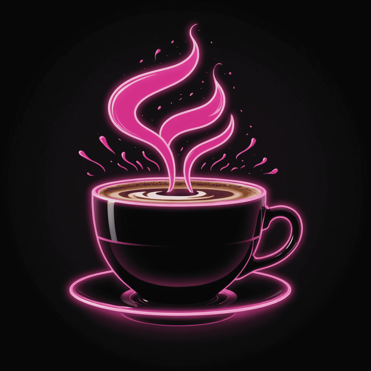 Kastergolad Coffee logo - A stylized coffee cup with neon pink steam rising, set against a dark background