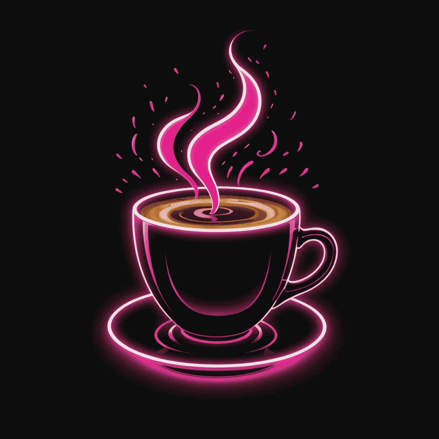 Kastergolad Coffee logo - A stylized coffee cup with neon pink steam rising, set against a dark background