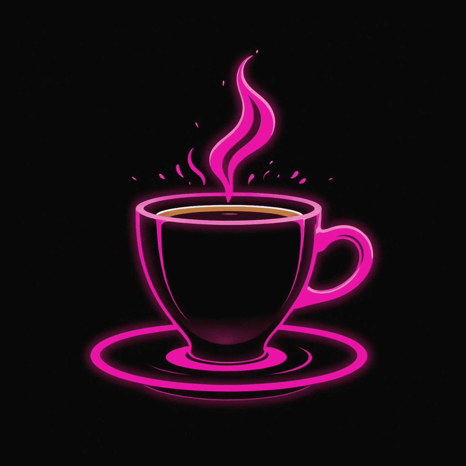 Kastergolad Coffee logo - A stylized coffee cup with neon pink steam rising, set against a dark background
