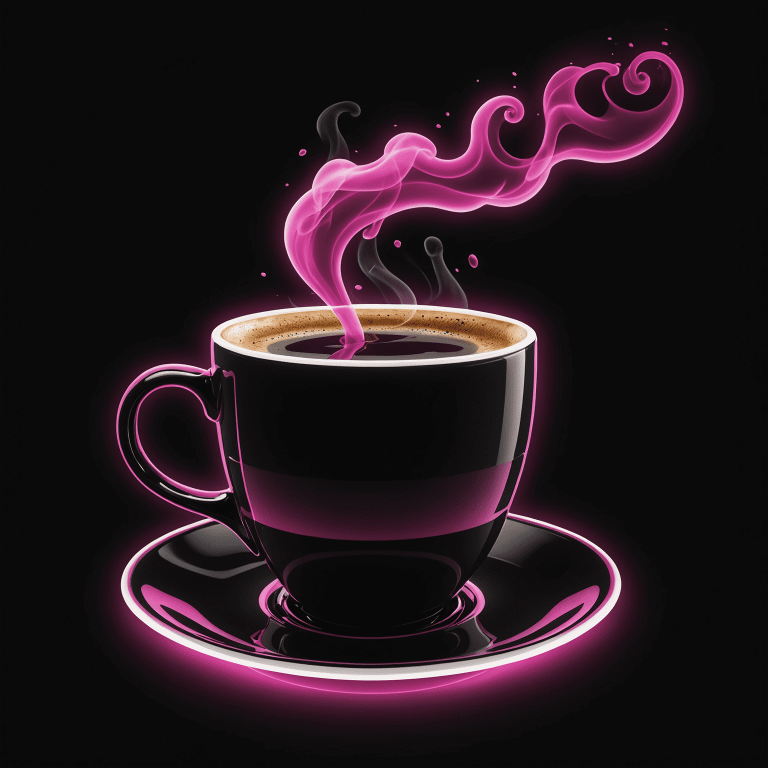 Kastergolad Coffee logo - A stylized coffee cup with neon pink steam rising, set against a dark background