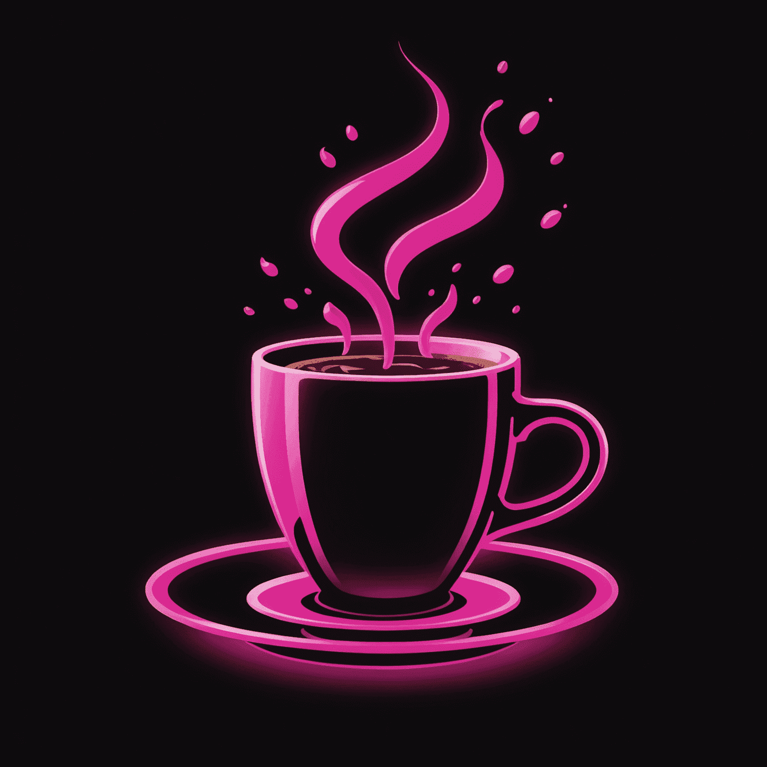 Kastergolad Coffee logo - A stylized coffee cup with neon pink steam rising, set against a dark background