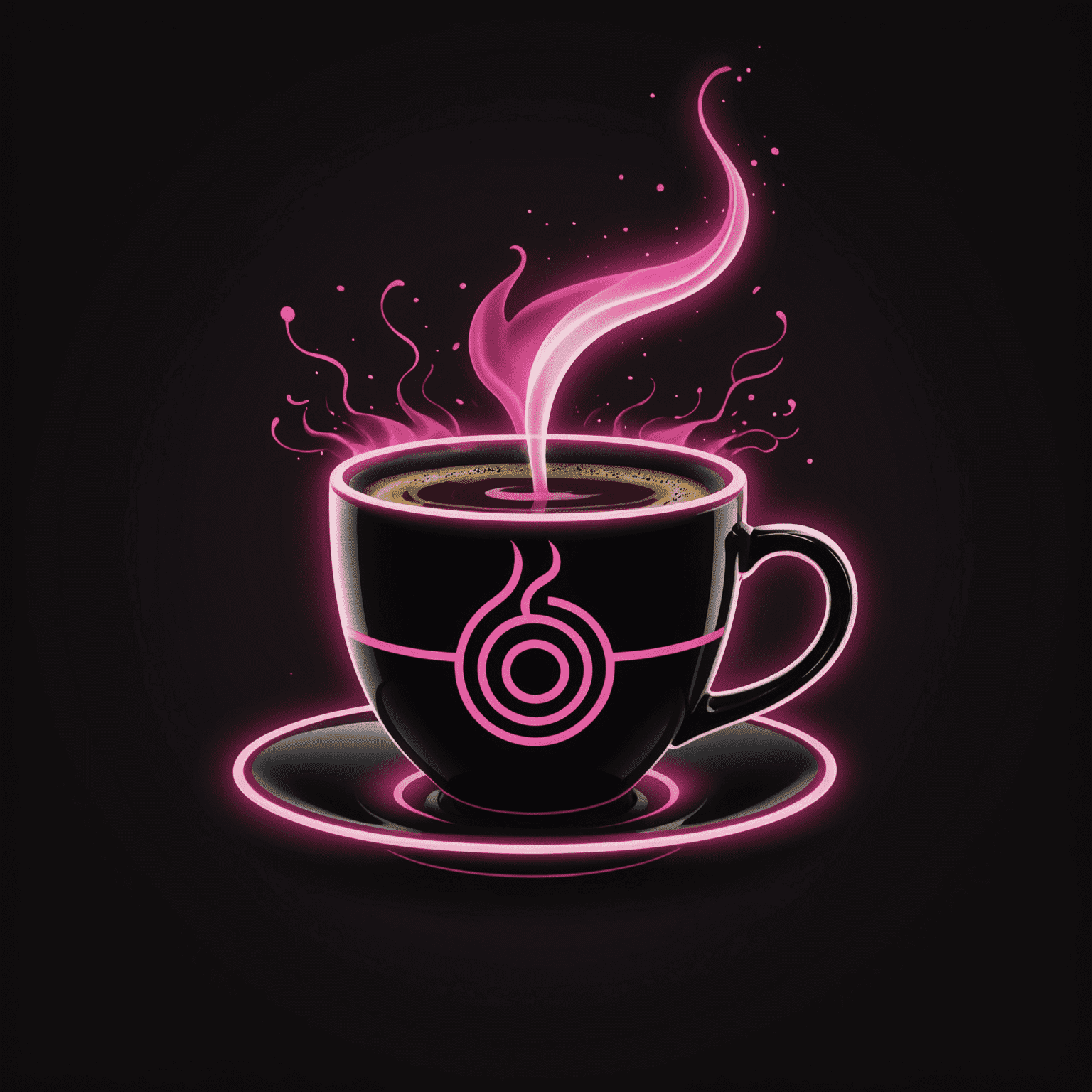 Kastergolad Coffee logo - A stylized coffee cup with neon pink steam rising, set against a dark background