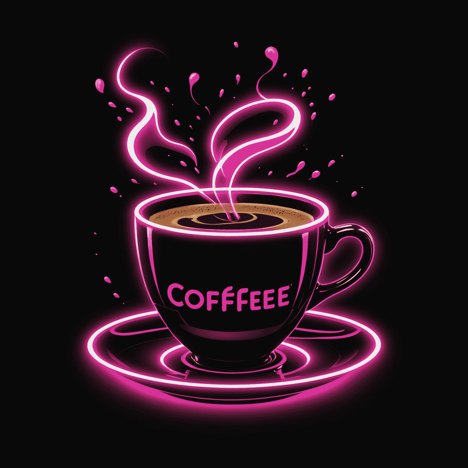 Kastergolad Coffee logo - A stylized coffee cup with neon pink steam rising, set against a dark background